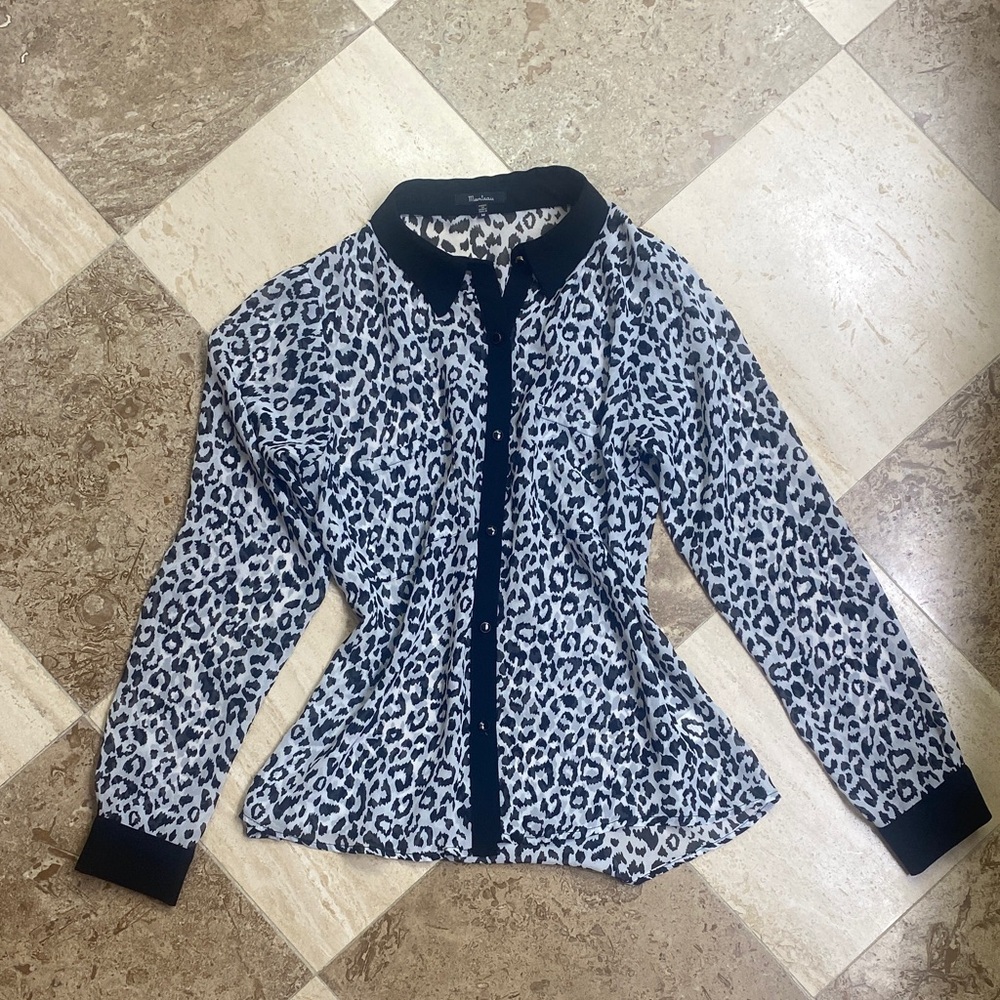 Monteau Black and White Leopard Print Blazer